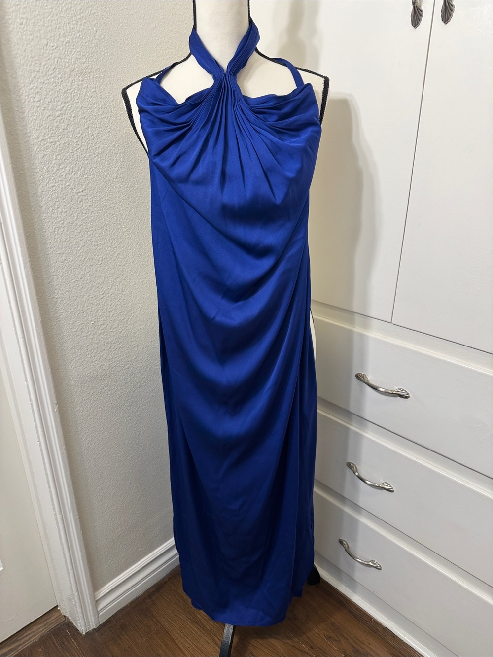 Diane Von Fursenberg Elegant Halter Maxi Dress in Royal Blue